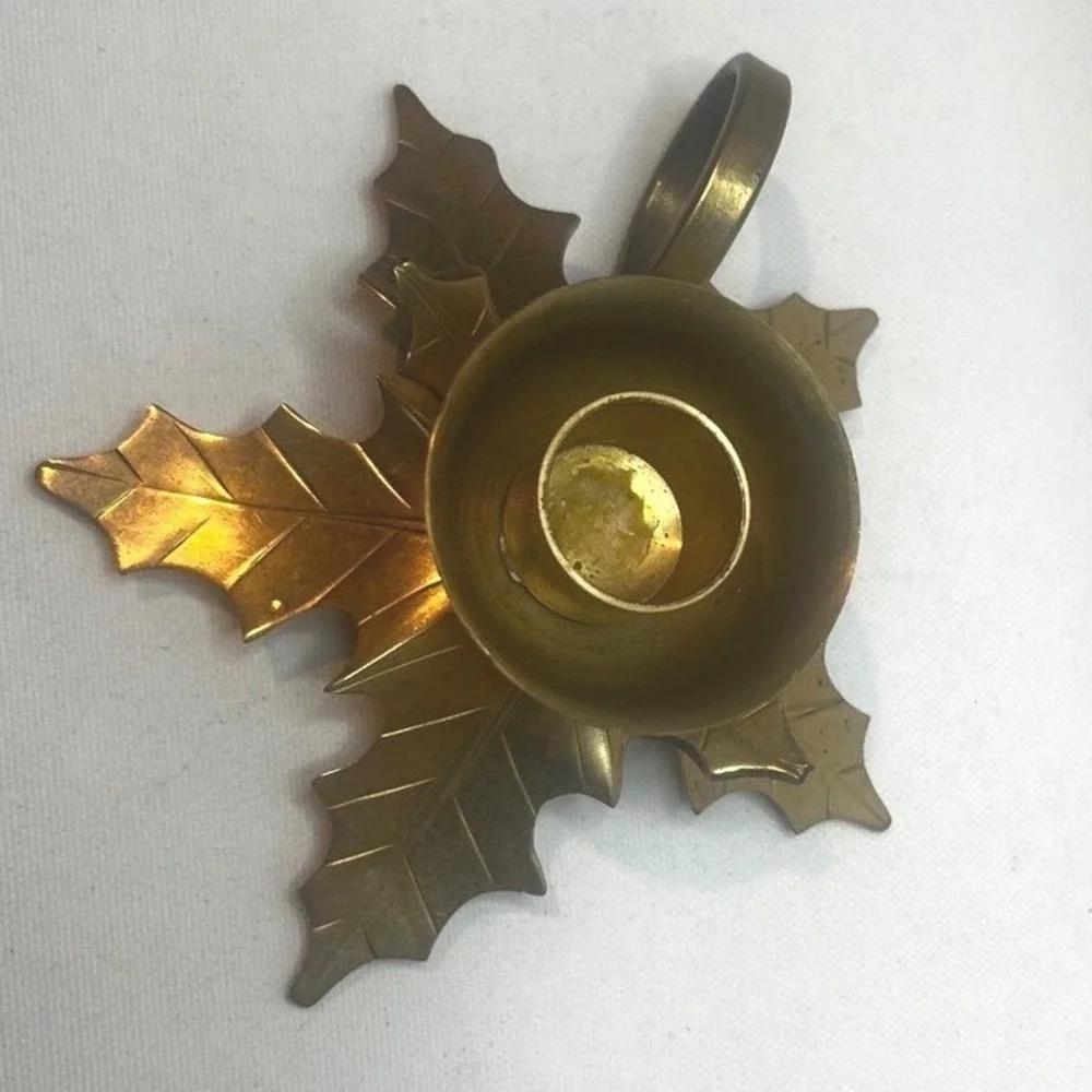 Solid Brass Leaf Leaves Taper Candle Holder Decor Vintage‎ Style Holiday Elegant